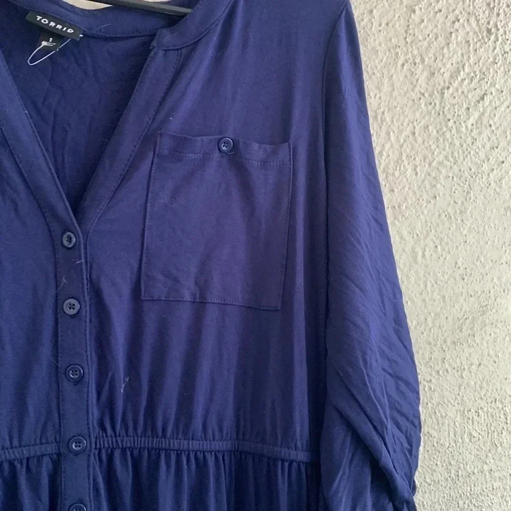 Torrid Jersey Knit Shirt Dress Blue Button Front 3/4 Sleeves Knee Size 1X - Picture 6 of 6